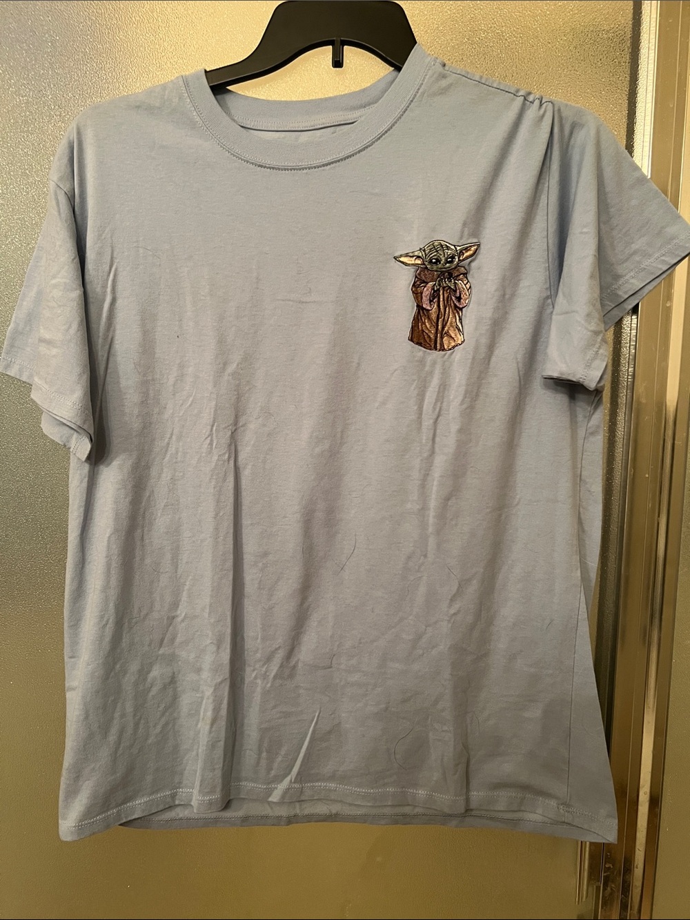 Star Wars Light Blue Women’s Oversized Tee with Baby Yoda Embroidery